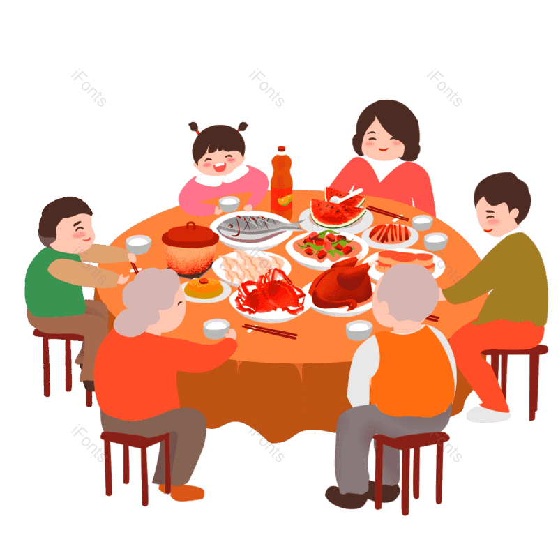 团圆饭图片,一家人元素,家人PNG,除夕免抠素材